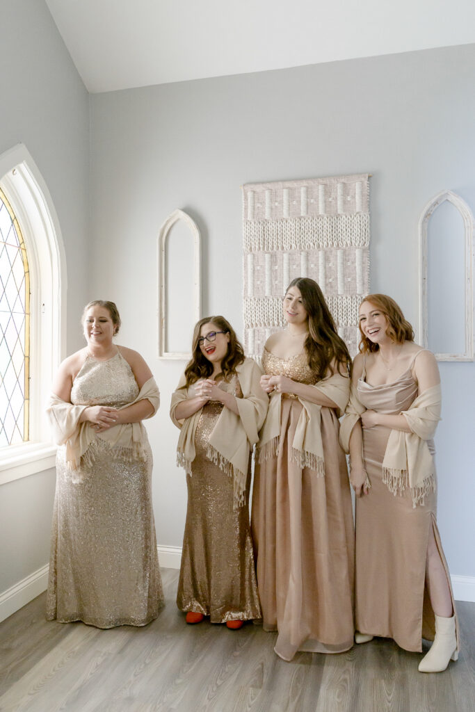 the first look with your bridesmaids
