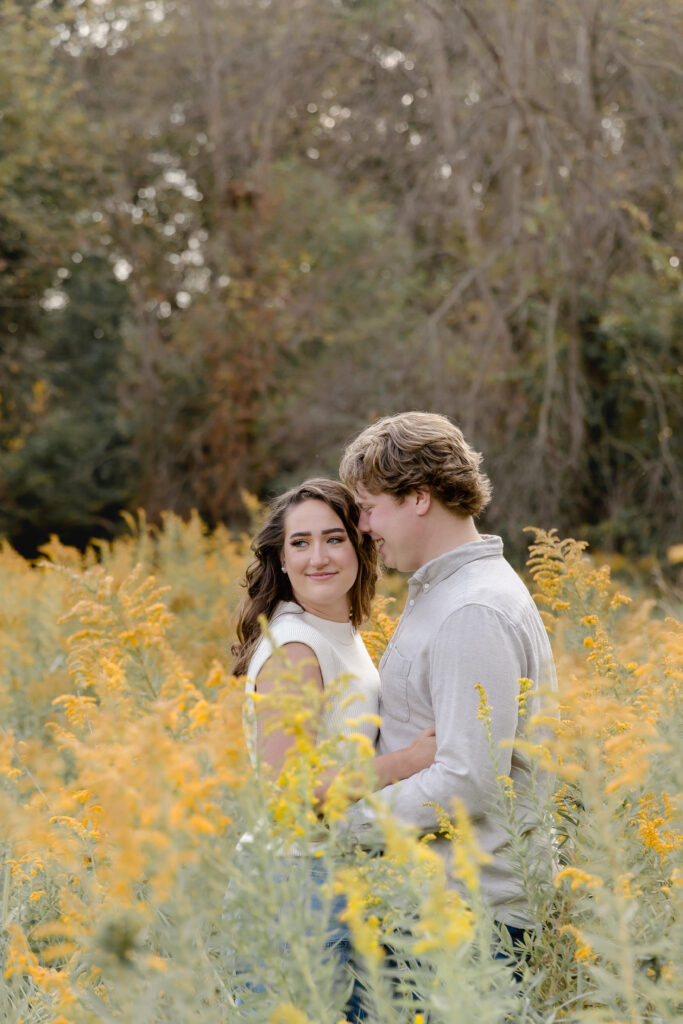 Spring Engagement Photos in a field of flowers
