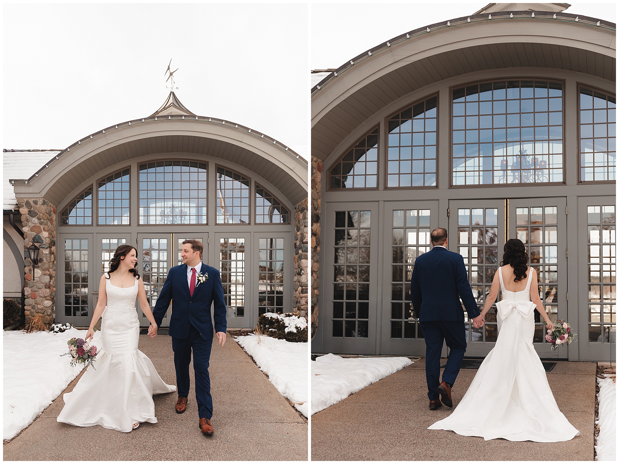 bride and groom snowy portraits Maple Grove MN winter wedding