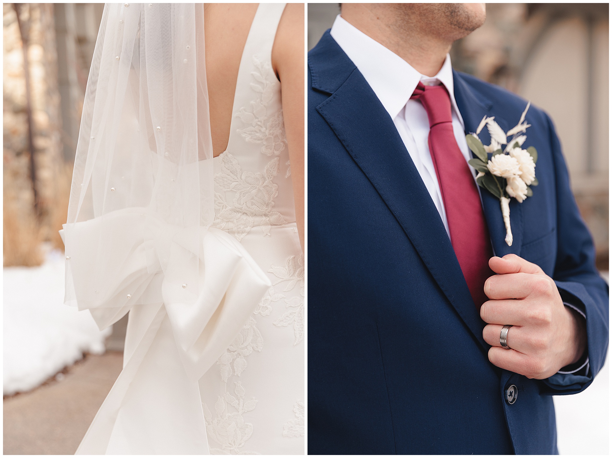 bride and groom snowy portraits Maple Grove MN winter wedding