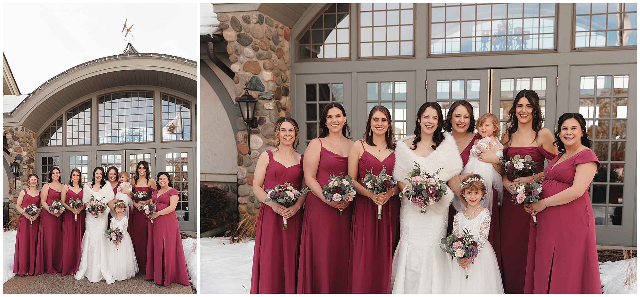 wedding party outdoor photos snow Minnesota wedding