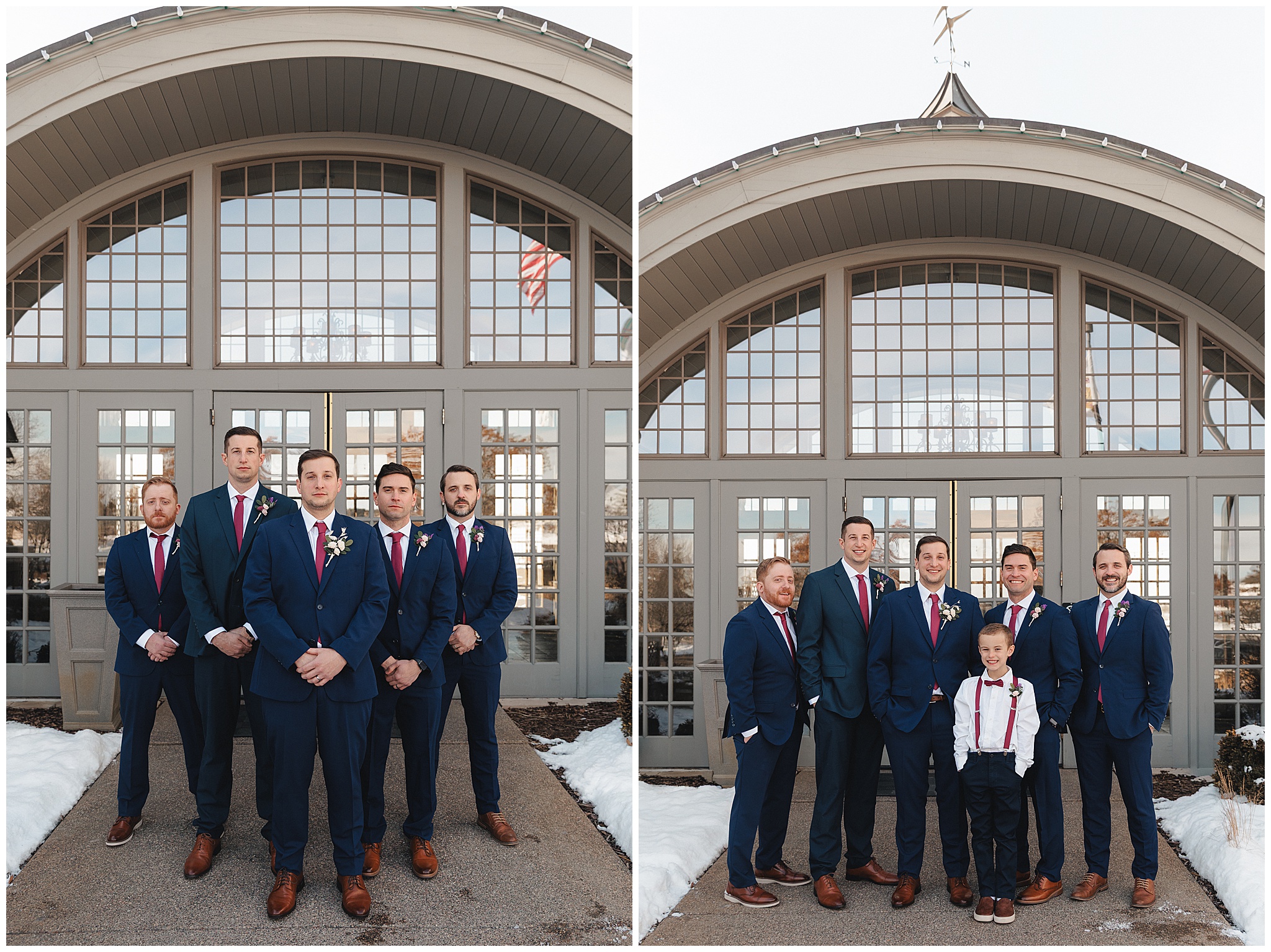 wedding party outdoor photos snow Minnesota wedding