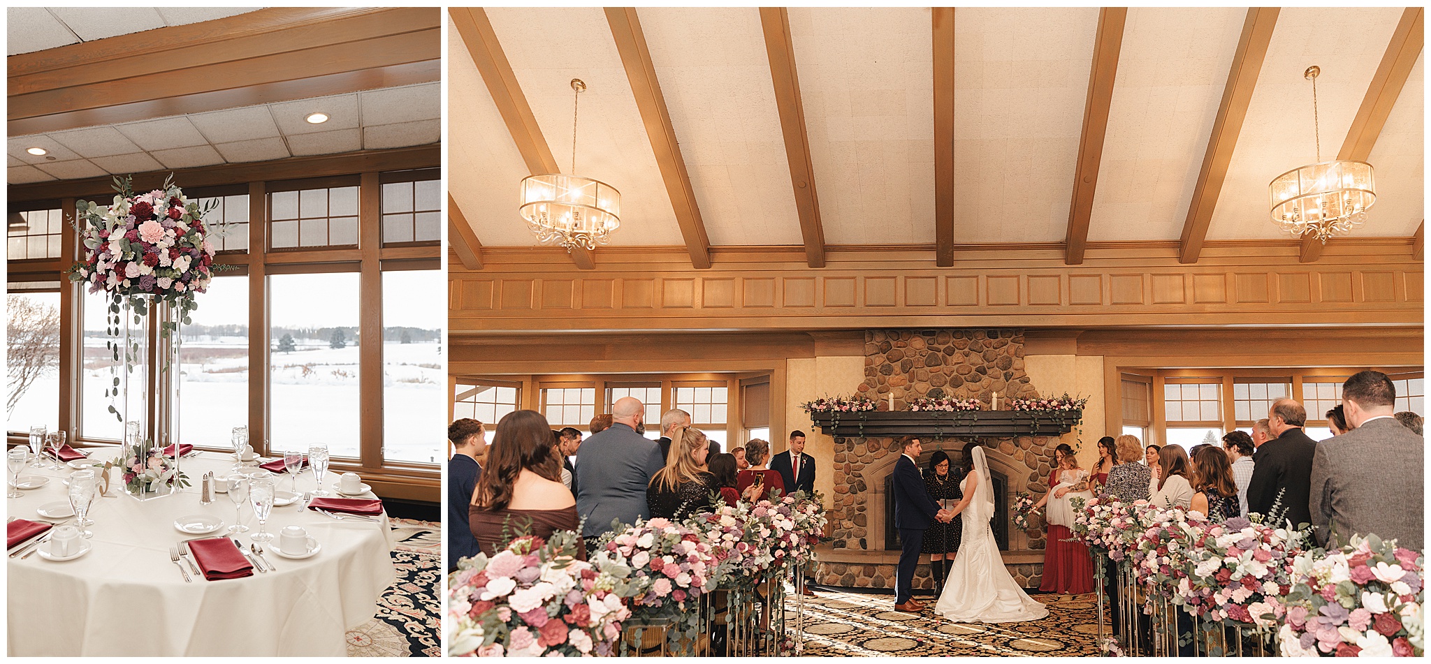 reception details wood flowers Rush Creek Golf Club