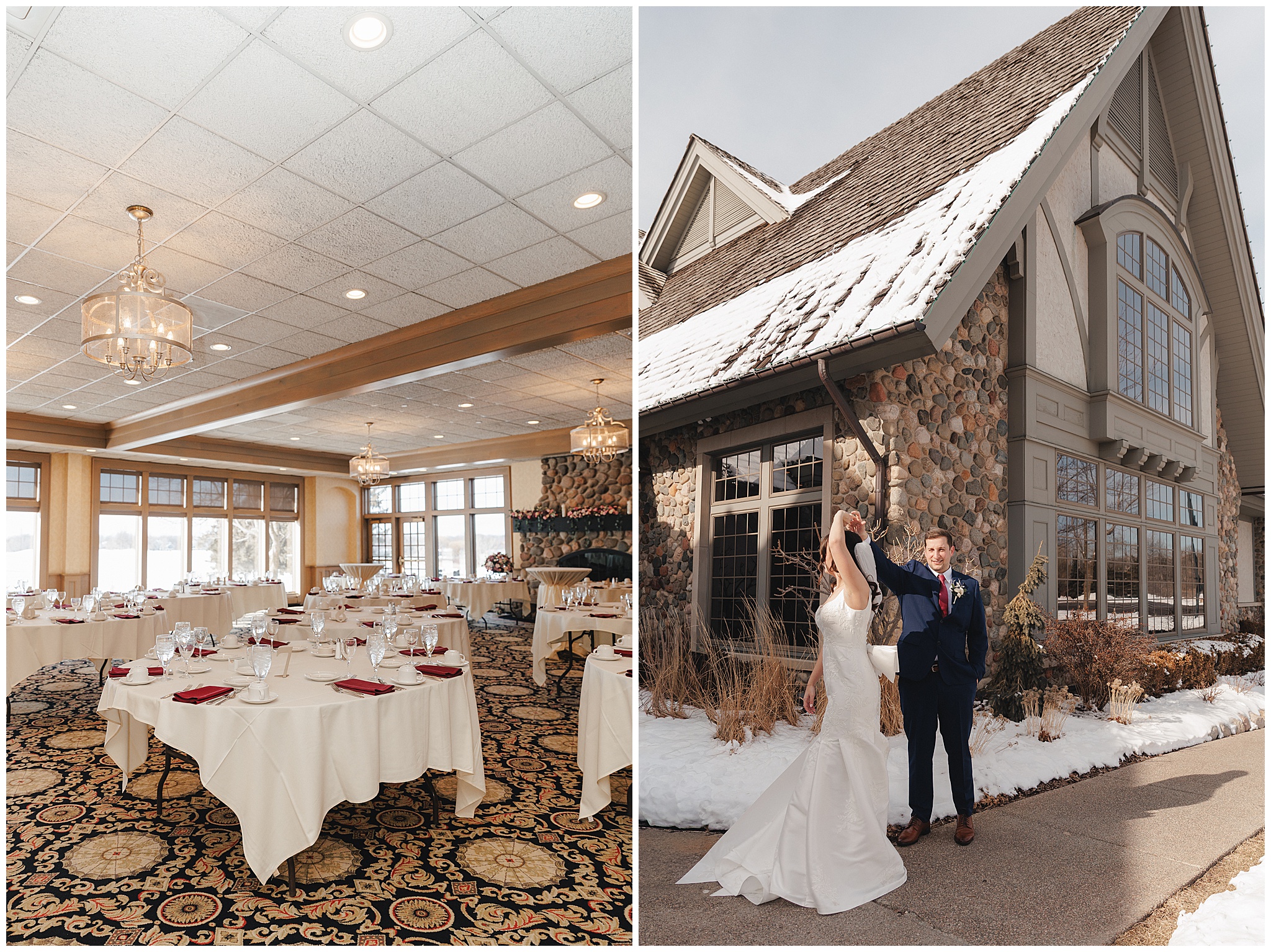 bride and groom snowy portraits Maple Grove MN winter wedding