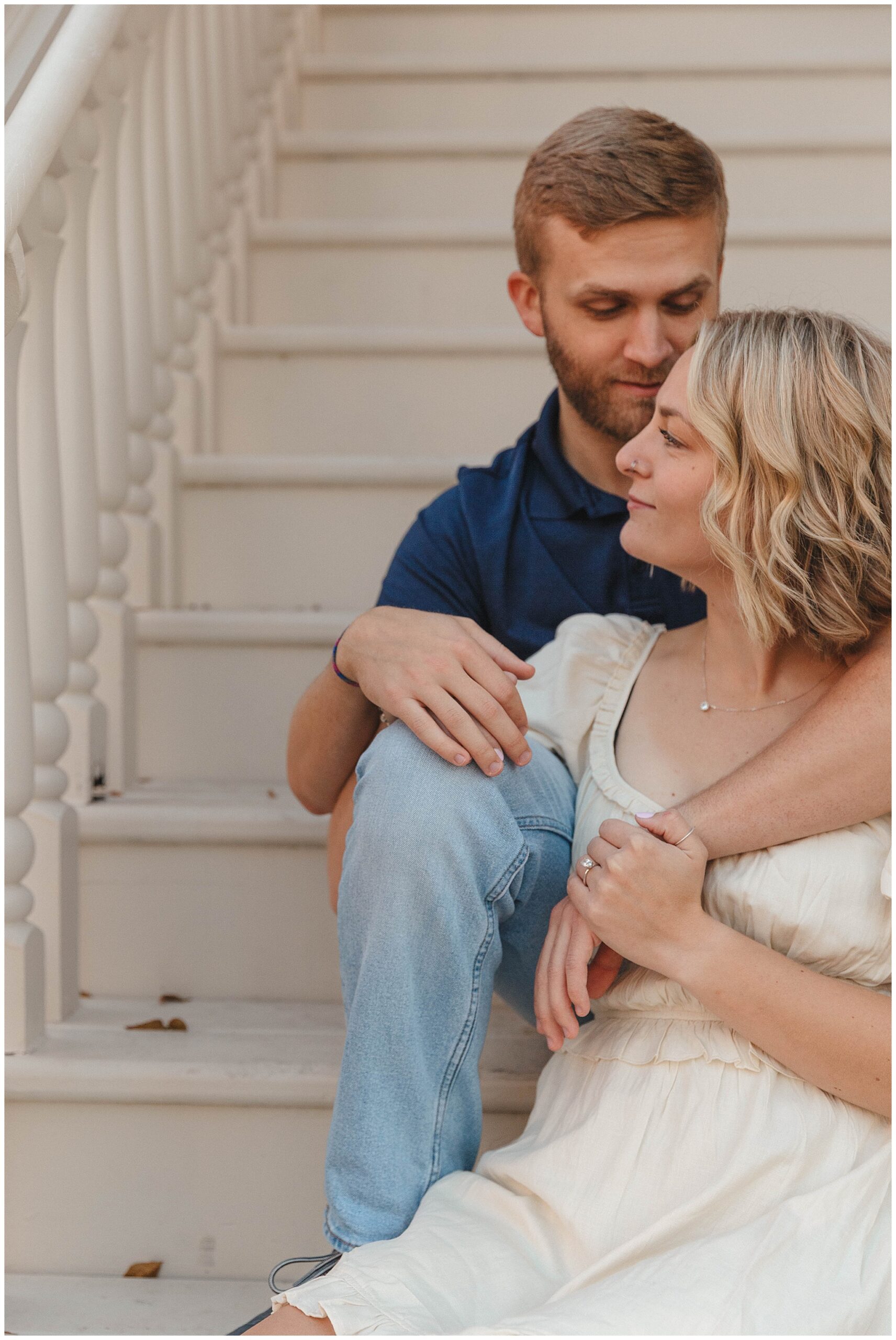 engagement session posing prompts capturing genuine laughter
